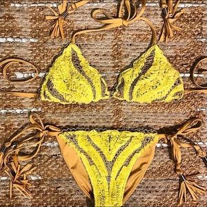 Yellow & gold embroidered bikini